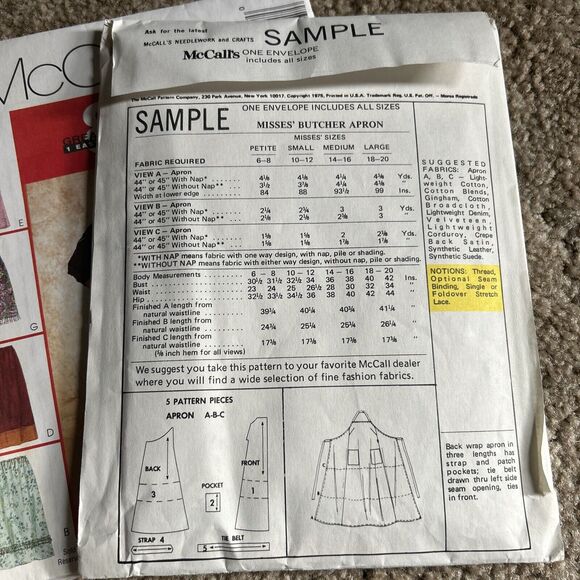 Vintage McCalls Sewing Pattern Lot 4 Misses Butcher Apron 1970's 3023 8124 6371 - Picture 3 of 9